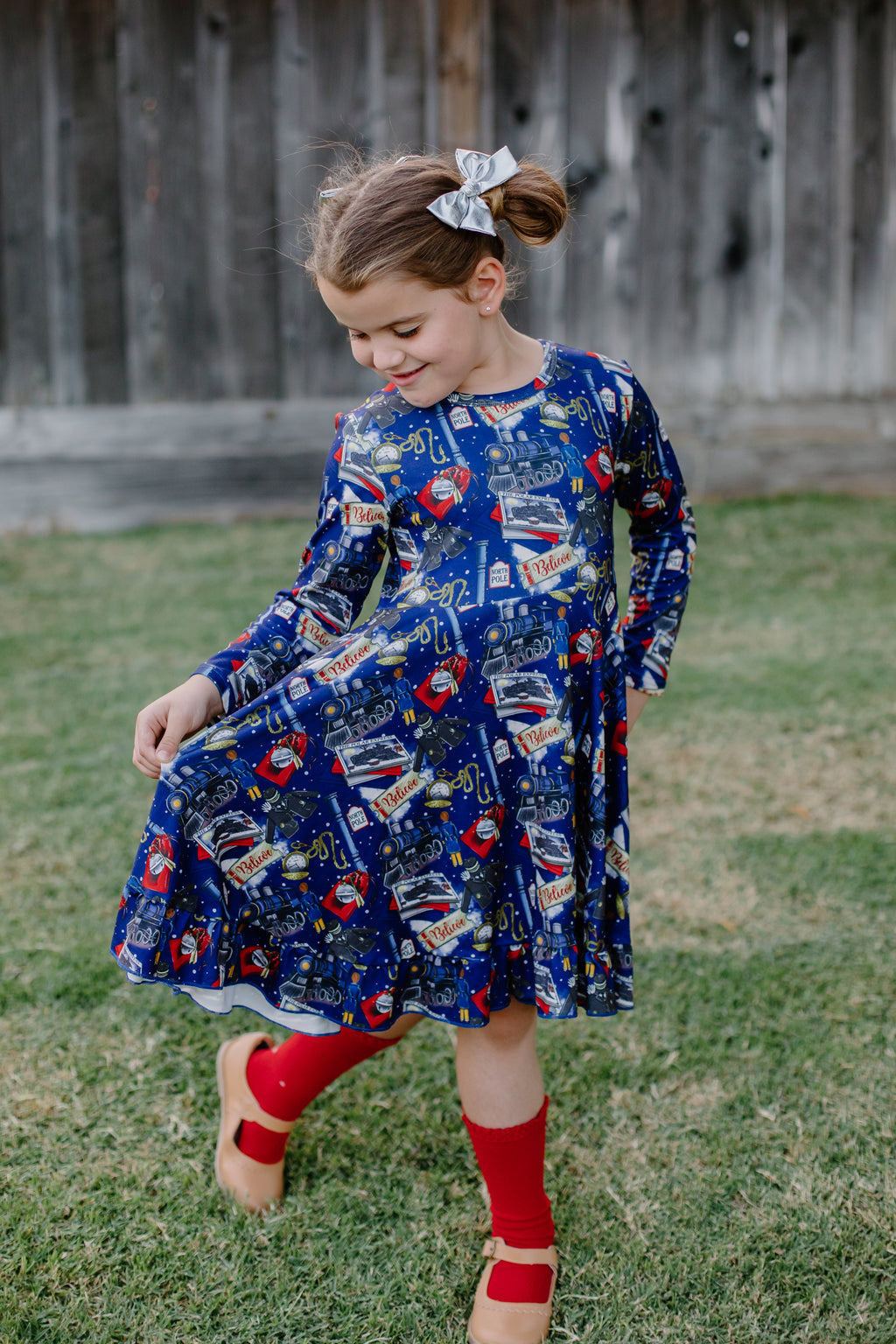 CHRISTMAS TRAIN DRESS - BLUE PRE-ORDER