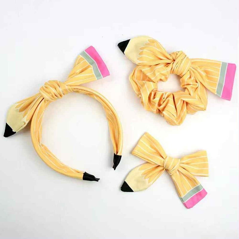 PENCIL HEADBAND, BOW AND SCRUNCHIE SET