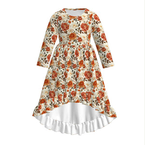 FALL FLORAL HI LO LONG SLEEVES  DRESS - PREORDER