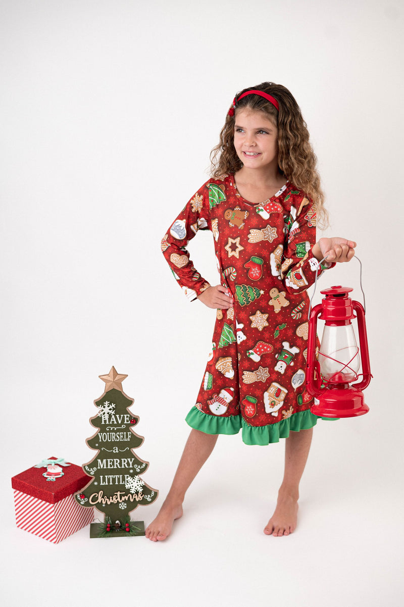 GINGERBREAD COOKIES NIGHTGOWN - RED
