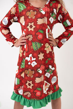 GINGERBREAD COOKIES NIGHTGOWN - RED