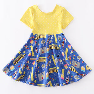 YELLOW & BLUE BACK TO SCHOOL TWIRL DRESS