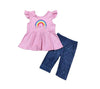 RAINBOW MILK SILK PEPLUM WITH DENIM CAPRIS