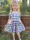 APPLE  BACK TO SCHOOL DRESS WITH POCKETS PINK/GREY