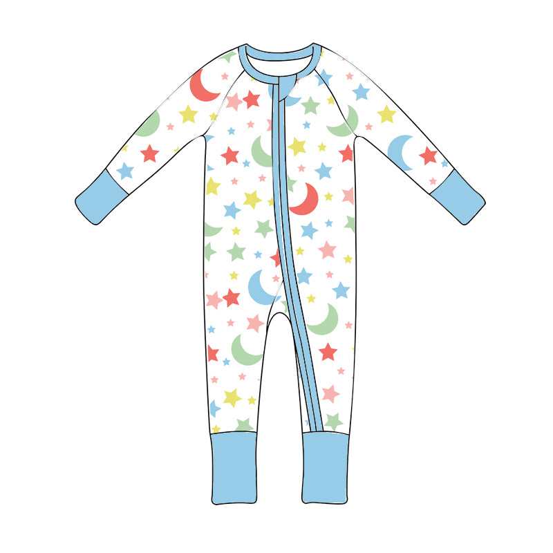 MOON & STARS BAMBOO ROMPER - BLUE