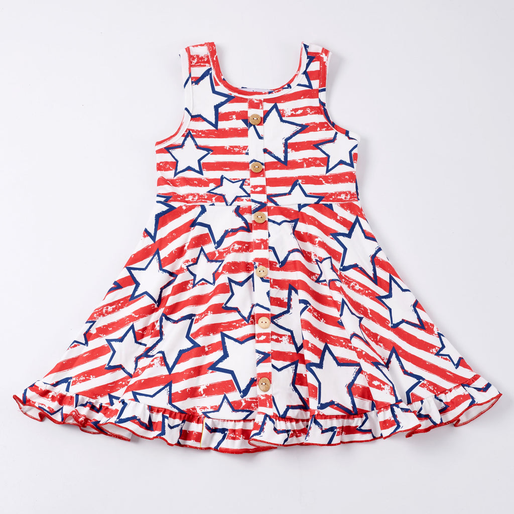 PATRIOTIC STARS BUTTONED DRESS