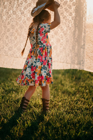 FALL FLORAL BOW DRESS