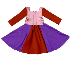 WITCH SISTER TWIRLY LONG SLEEVES DRESS PINK/RED - HC2025