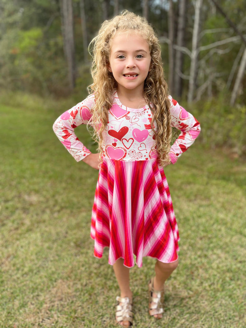 VALENTINE HEARTS & STRIPES TWIRLY DRESS