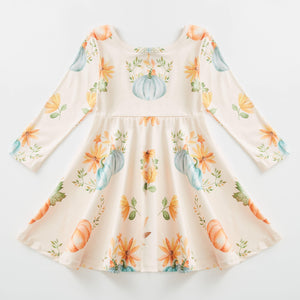 ELLA PUMPKIN FLORAL TWIRL DRESS