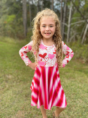 VALENTINE HEARTS & STRIPES TWIRLY DRESS
