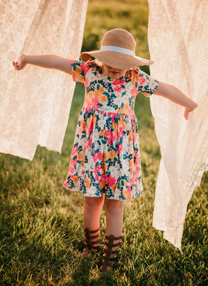 FALL FLORAL BOW DRESS
