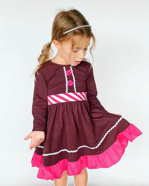 GINGERBREAD COOKIE GIRL TWIRLY DRESS