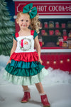 VINTAGE SANTA WREATH RUFFLED DRESS