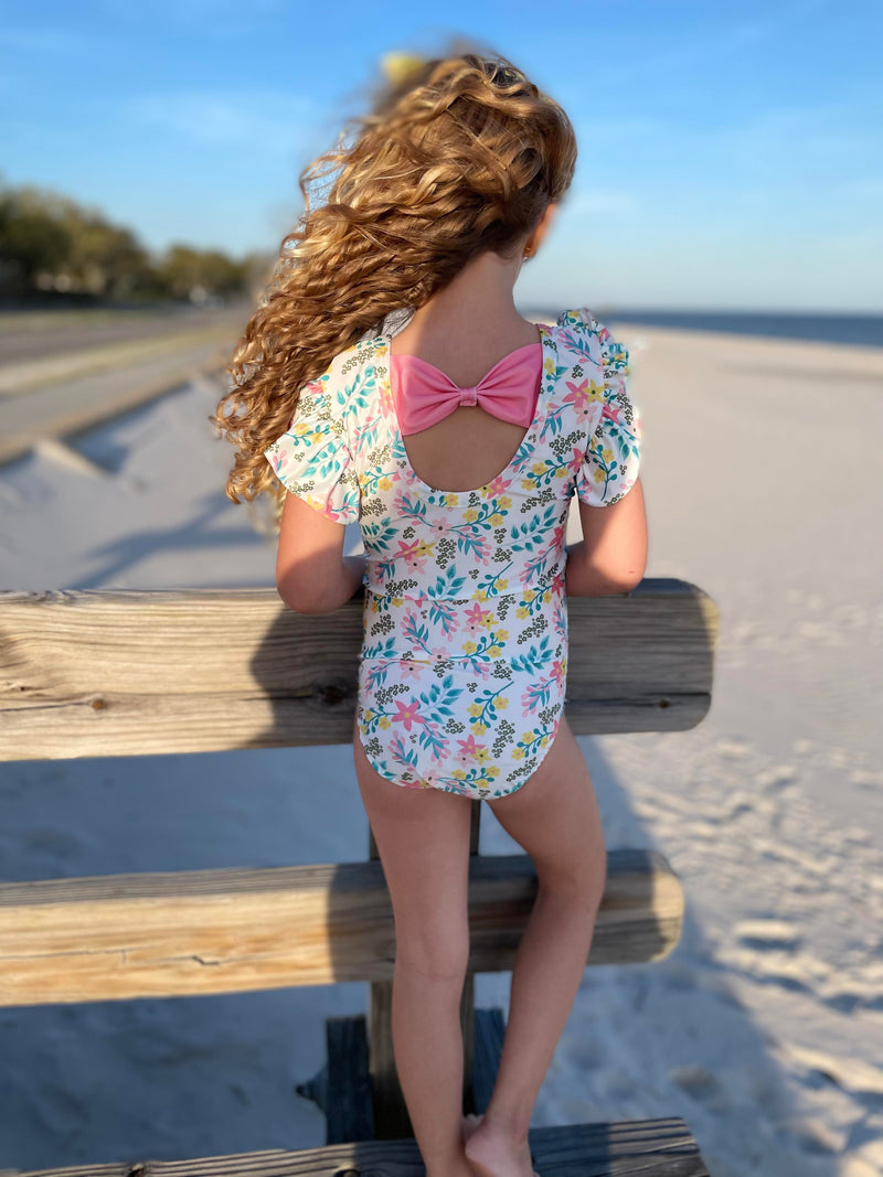 FLORAL PINK BOW SWIMSUIT