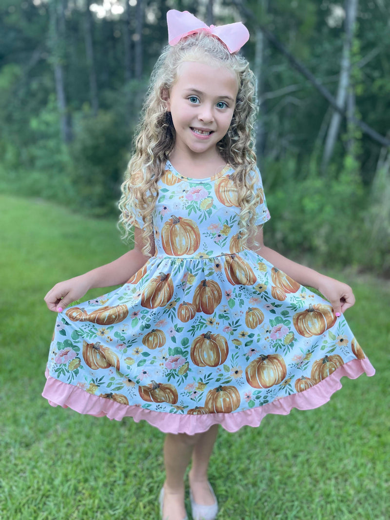 PUMPKIN FLORAL TWIRL DRESS