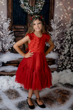 DIANE FLORAL RED HOLIDAY DRESS