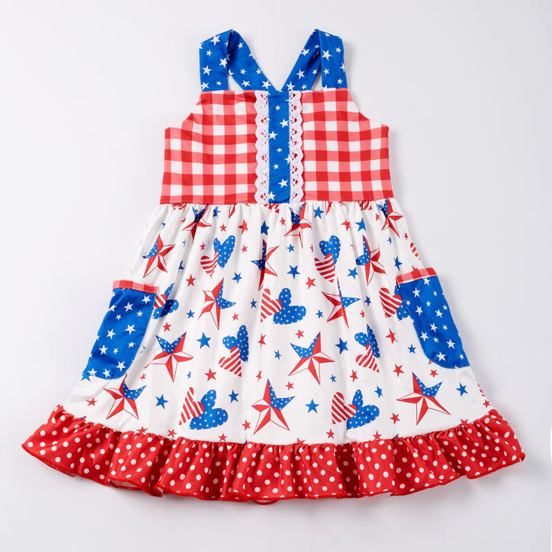 PATRIOTIC GINGHAM DRESS WITH POCKETS