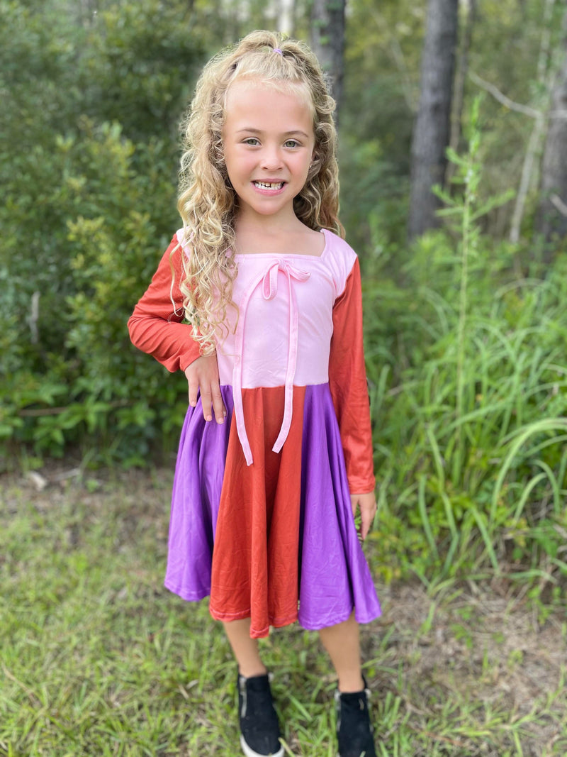 WITCH SISTER TWIRLY LONG SLEEVES DRESS PINK/RED