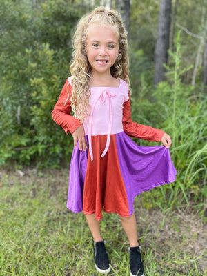 WITCH SISTER TWIRLY LONG SLEEVES DRESS PINK/RED - HC2025
