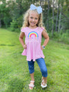RAINBOW MILK SILK PEPLUM WITH DENIM CAPRIS