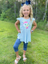 UNICORN MILK SILK PEPLUM WITH DENIM CAPRIS