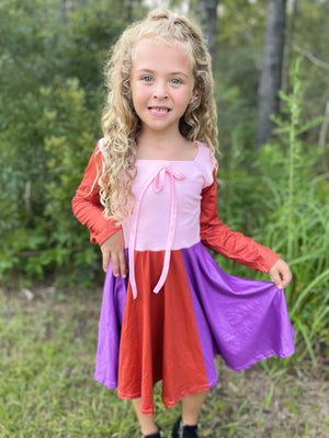 WITCH SISTER TWIRLY LONG SLEEVES DRESS PINK/RED - HC2025