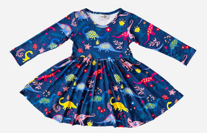 DINOUSAUR LONG SLEEVES TWIRL DRESS