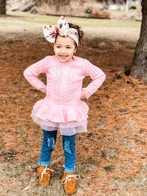 PEPLUM TUTU SWEATER DRESS  - LIGHT PINK