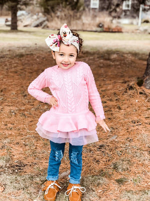 PEPLUM TUTU SWEATER DRESS  - LIGHT PINK