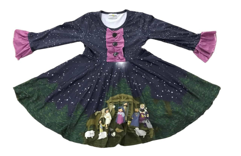 NATIVITY SCENE LONG SLEEVES TWIRLY DRESS