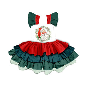 VINTAGE SANTA WREATH RUFFLED DRESS