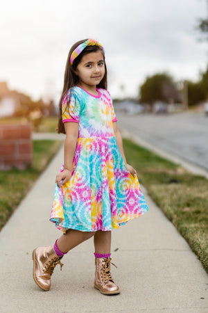 RAINBOW TYE DYE TWIRLY DRESS