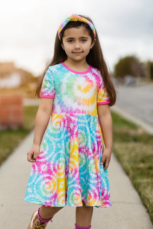 RAINBOW TYE DYE TWIRLY DRESS