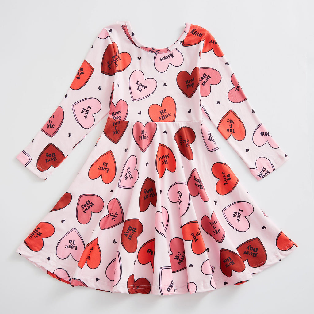VALENETINE RED & PINK CANDY HEARTS TWIRL DRESS
