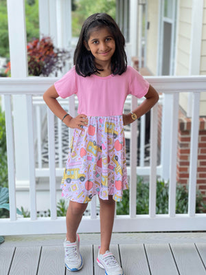 PINK BACK TO SCHOOL SUPPLIES DRESS