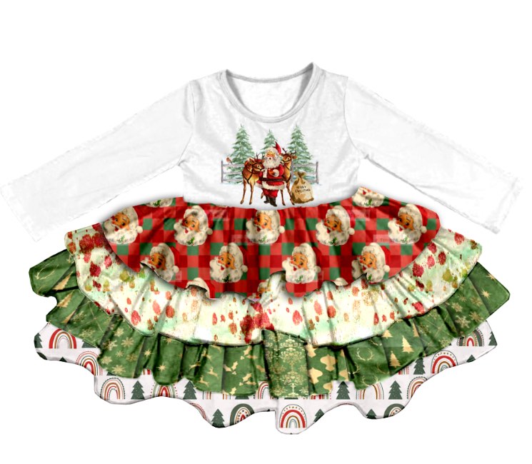 VINTAGE CHRISTMAS RUFFLED DRESS LONG SLEEVES PRE-ORDER