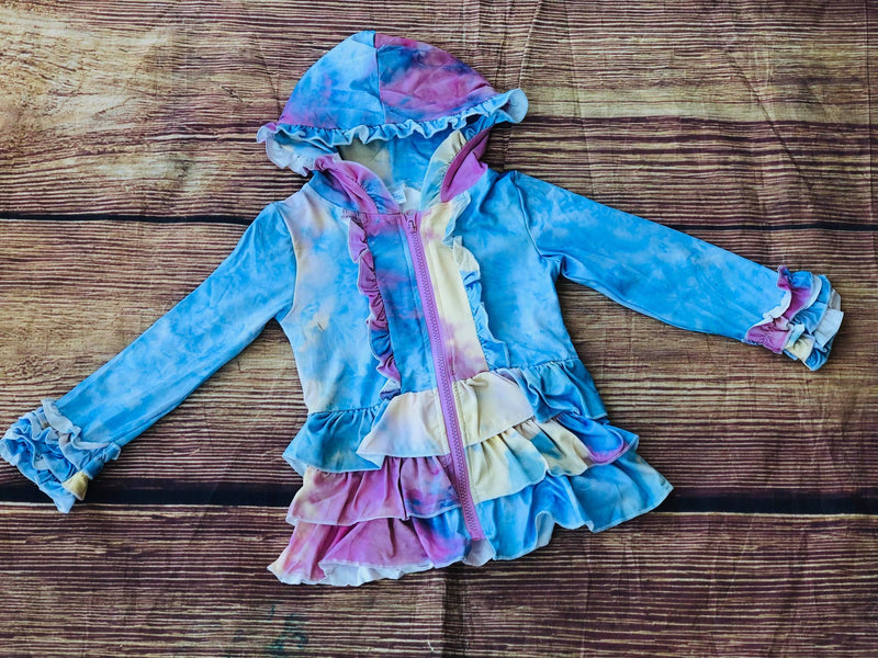 TYE DYE RUFFLE ZIP HOODIE