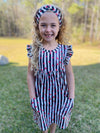 RED HEARTS WITH BLACK AND WHITE STRIPE DRESS