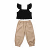 BLACK TOP AND KHAKI PANTS SET