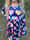 NAVY RAINBOW TYE DYE HEART TWIRL DRESS