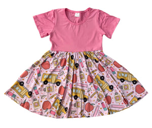 PINK BACK TO SCHOOL SUPPLIES DRESS