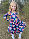 NAVY RAINBOW TYE DYE HEART TWIRL DRESS