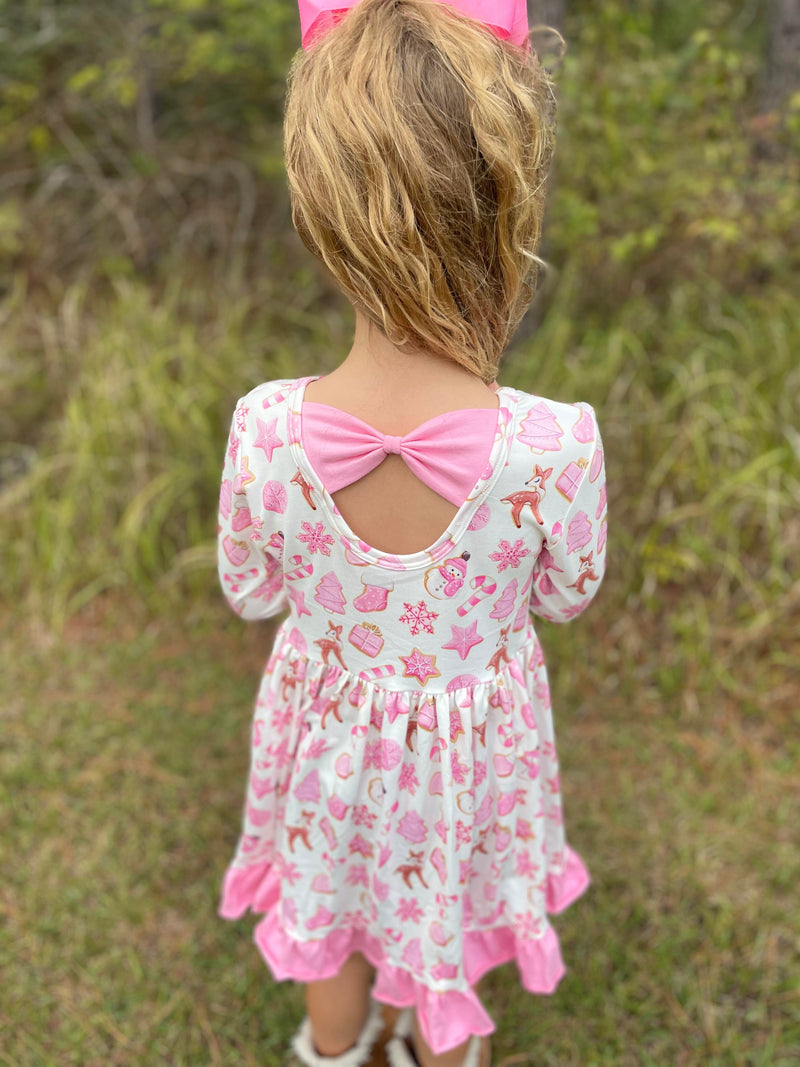 PINK CHRISTMAS COOKIES BOW DRESS