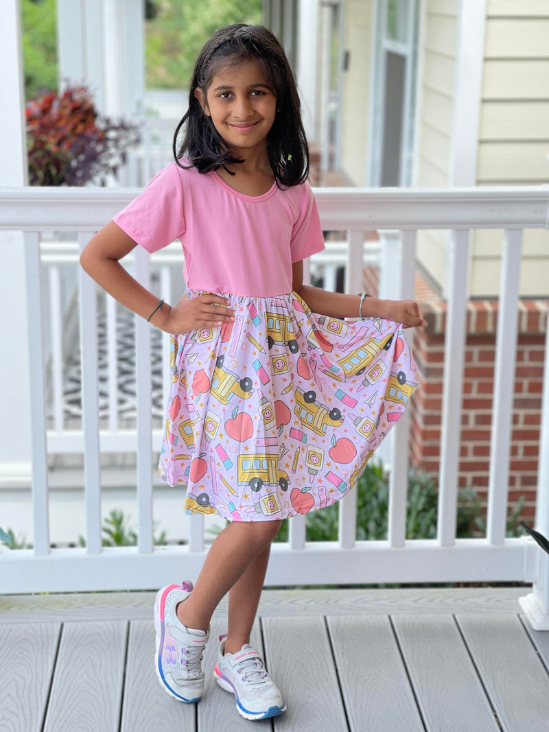 PINK BACK TO SCHOOL SUPPLIES DRESS