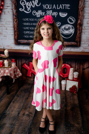 HOT PINK HEARTS WITH POCKETS DRESS