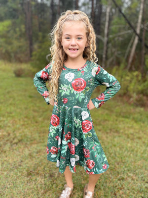 CHRISTMAS FLORAL TWIRLY DRESS