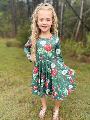 CHRISTMAS FLORAL TWIRLY DRESS