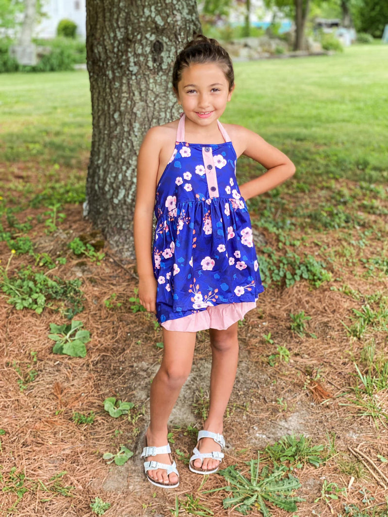 BLUE FLORAL TOP WITH PINK SHORTS SET