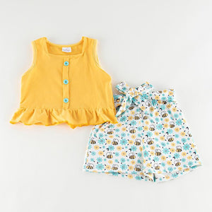 YELLOW TOP AND BEE SHORTS SET